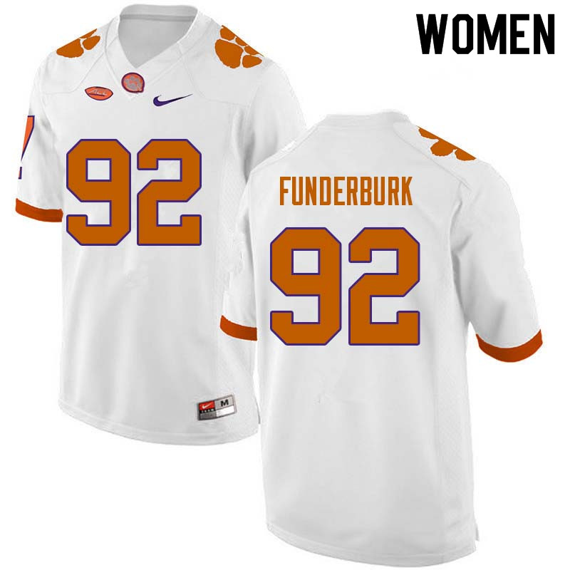 Women #92 Daniel Funderburk Clemson Tigers College Football Jerseys Sale-White